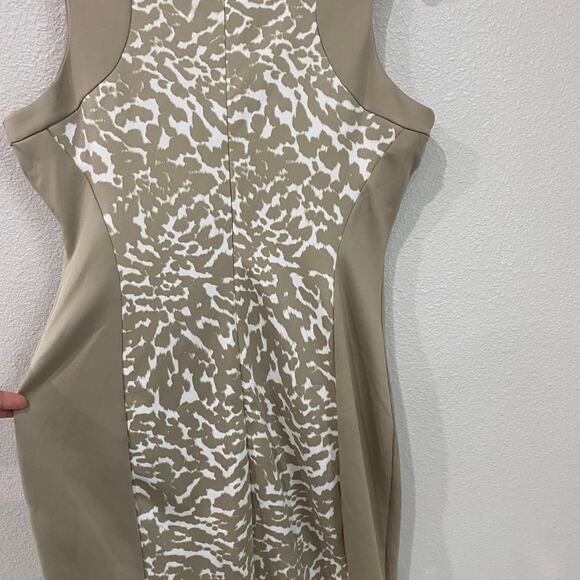 Calvin Klein dress tan animal print size 10 zipper back - Picture 1 of 9